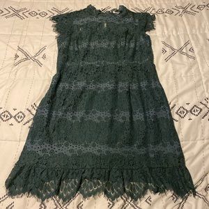 High neck dark green lace dress